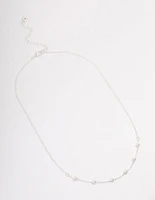 Silver Dainty Pearl Station Necklace
