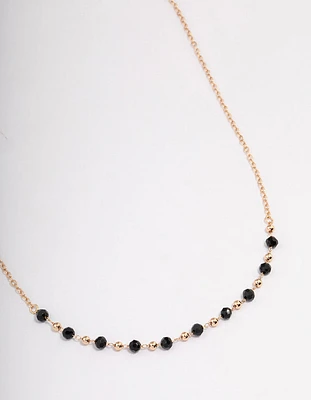 Gold Black Beaded Necklace