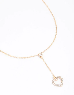 Gold Heart Drop Chain Diamante Necklace