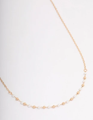 Gold Pearl & Gold Ball Necklace