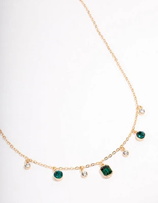 Gold Diamante & Green Pendant Necklace