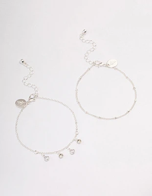 Silver Dainty Diamante & Pearl Bracelet Pack