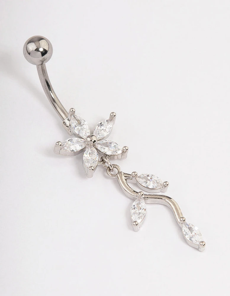 Surgical Steel Cubic Zirconia Flower Drop Belly Ring