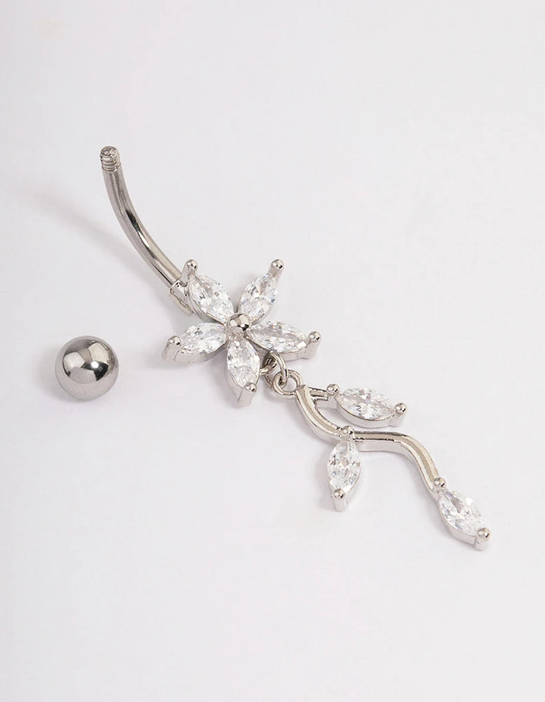 Surgical Steel Cubic Zirconia Flower Drop Belly Ring