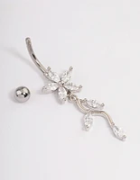 Surgical Steel Cubic Zirconia Flower Drop Belly Ring