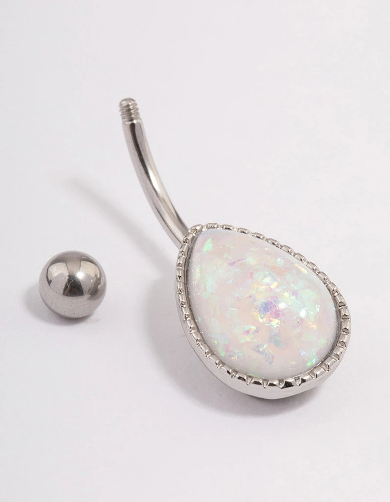 Surgical Steel Opal Pear Belly Ring