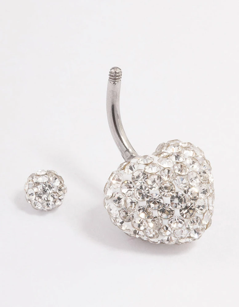 Surgical Steel Diamante Puffy Heart Belly Ring