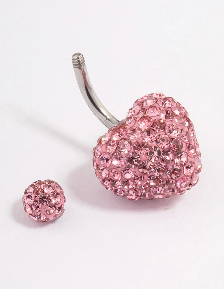 Surgical Steel Diamante Puffy Heart Belly Ring