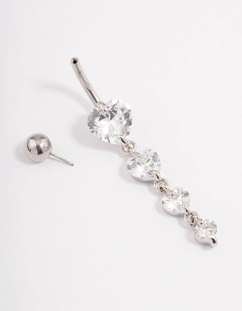 Surgical Steel Cubic Zirconia Heart Belly Ring