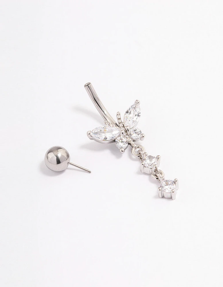 Surgical Steel Cubic Zirconia Butterfly Drop Belly Ring