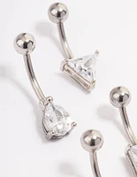 Surgical Steel Mixed Cubic Zirconia Claw Belly Ring 4-Pack