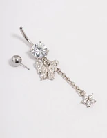 Surgical Steel Cubic Zirconia Butterfly Chain Belly Ring