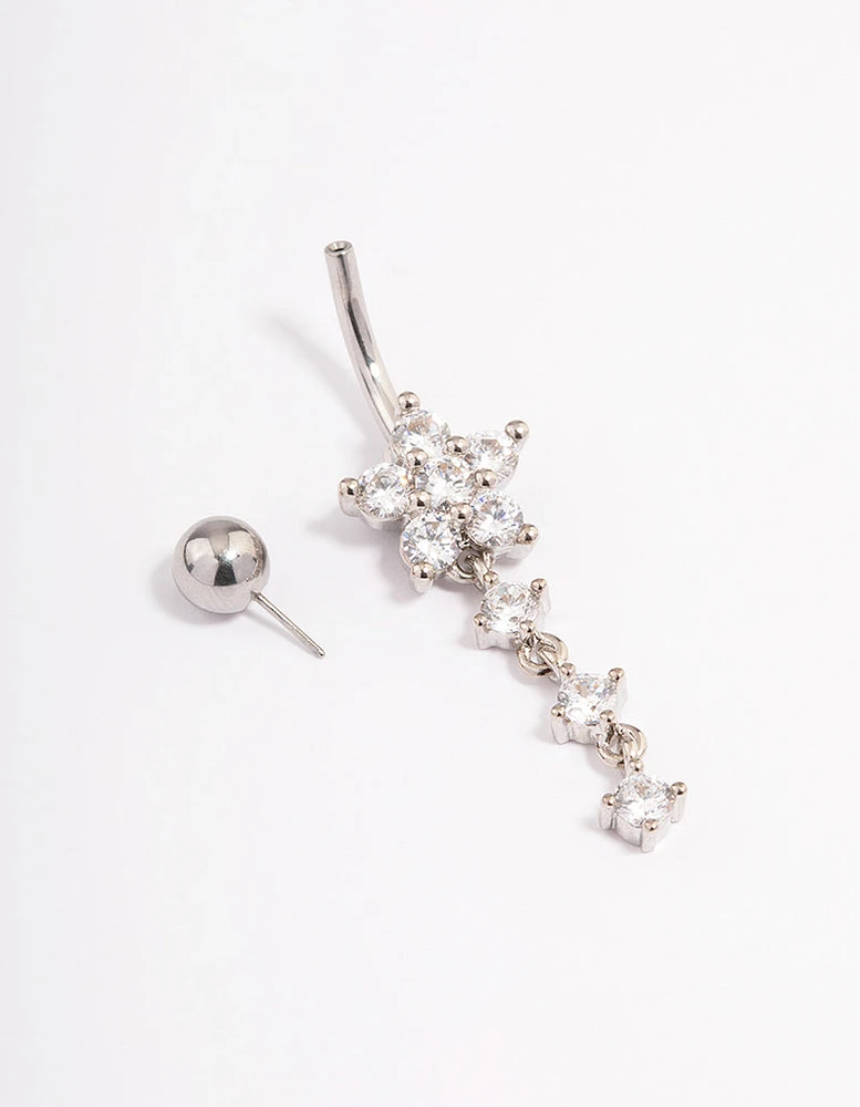 Surgical Steel Cubic Zirconia Flower Triple Belly Ring