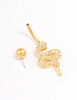 Gold Plated Surgical Steel Cubic Zirconia Serpent Belly Ring