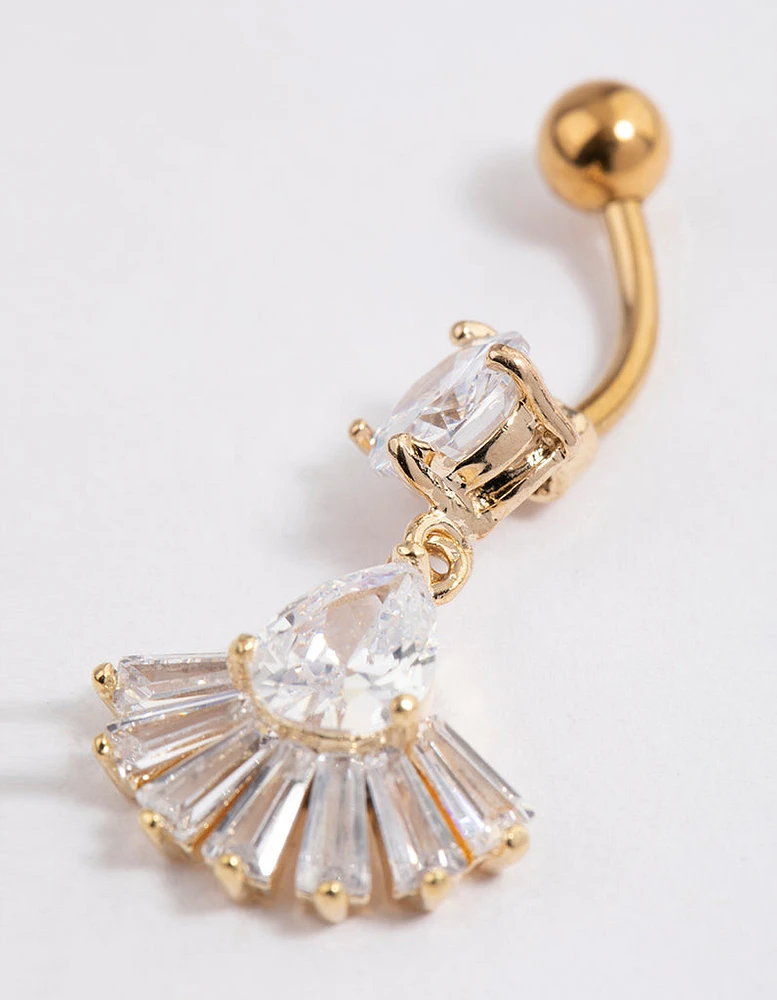 Gold Plated Surgical Steel Pear Fan Drop Belly Ring