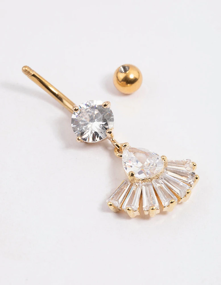 Gold Plated Surgical Steel Pear Fan Drop Belly Ring