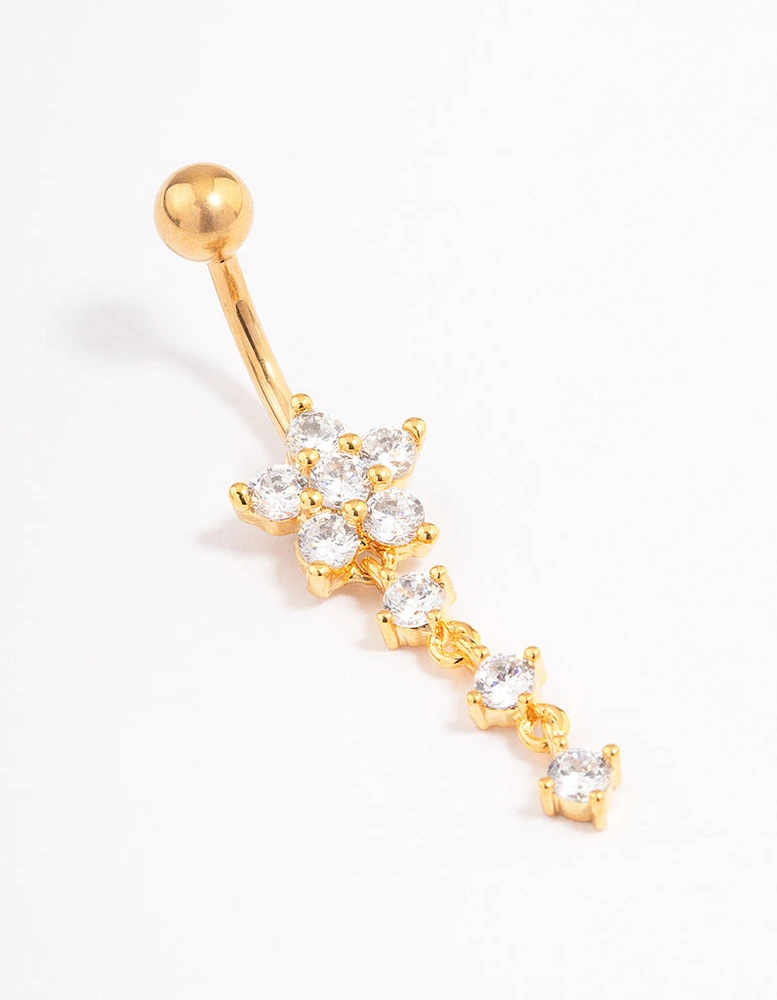 Gold Plated Surgical Steel Cubic Zirconia Triple Belly Ring