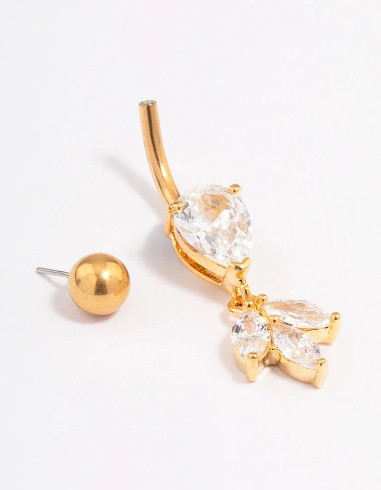 Gold Plated Surgical Steel Cubic Zirconia Pear Marquise Belly Ring