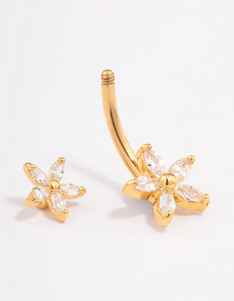 Gold Plated Surgical Steel Double Daisy Belly Ring