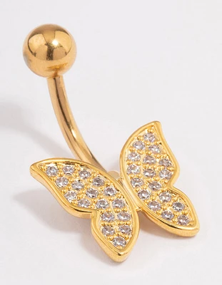 Gold Plated Surgical Steel Cubic Zirconia Statement Butterfly Belly Ring