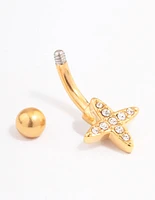 Gold Plated Surgical Steel Cross Mini Belly Ring