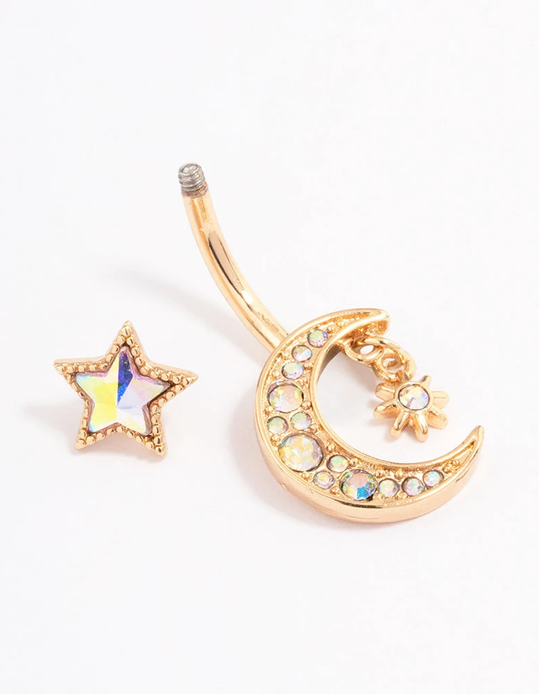 Gold Plated Surgical Steel Twilight Charm Belly Ring