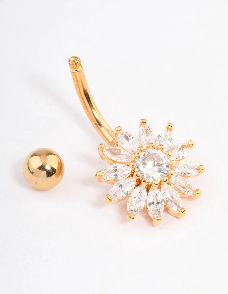 Gold Plated Surgical Steel Cubic Zirconia Cluster Belly Ring