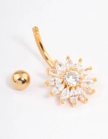 Gold Plated Surgical Steel Cubic Zirconia Cluster Belly Ring