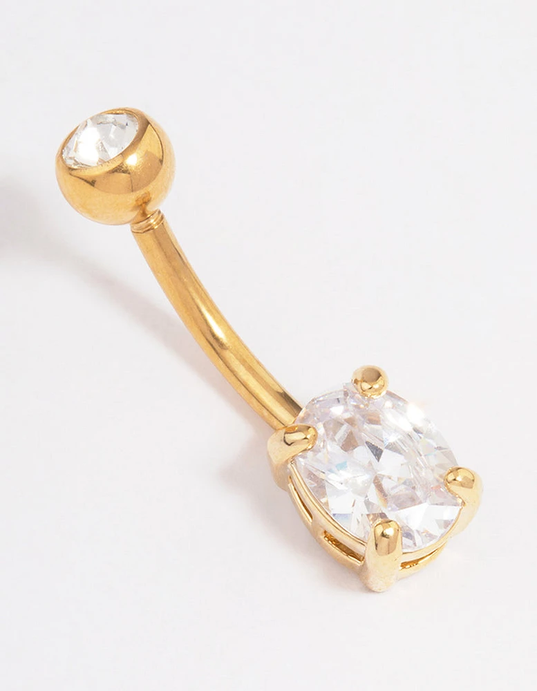 Gold Plated Surgical Steel Cubic Zirconia Classic Claw Belly Ring