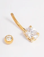 Gold Plated Surgical Steel Cubic Zirconia Classic Claw Belly Ring