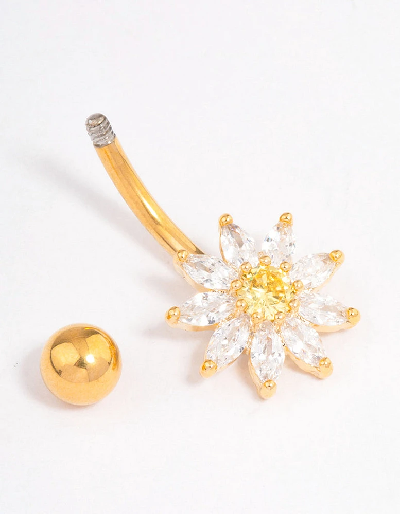 Gold Plated Surgical Steel Cubic Zirconia Cluster Small Belly Ring