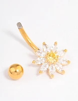 Gold Plated Surgical Steel Cubic Zirconia Cluster Small Belly Ring