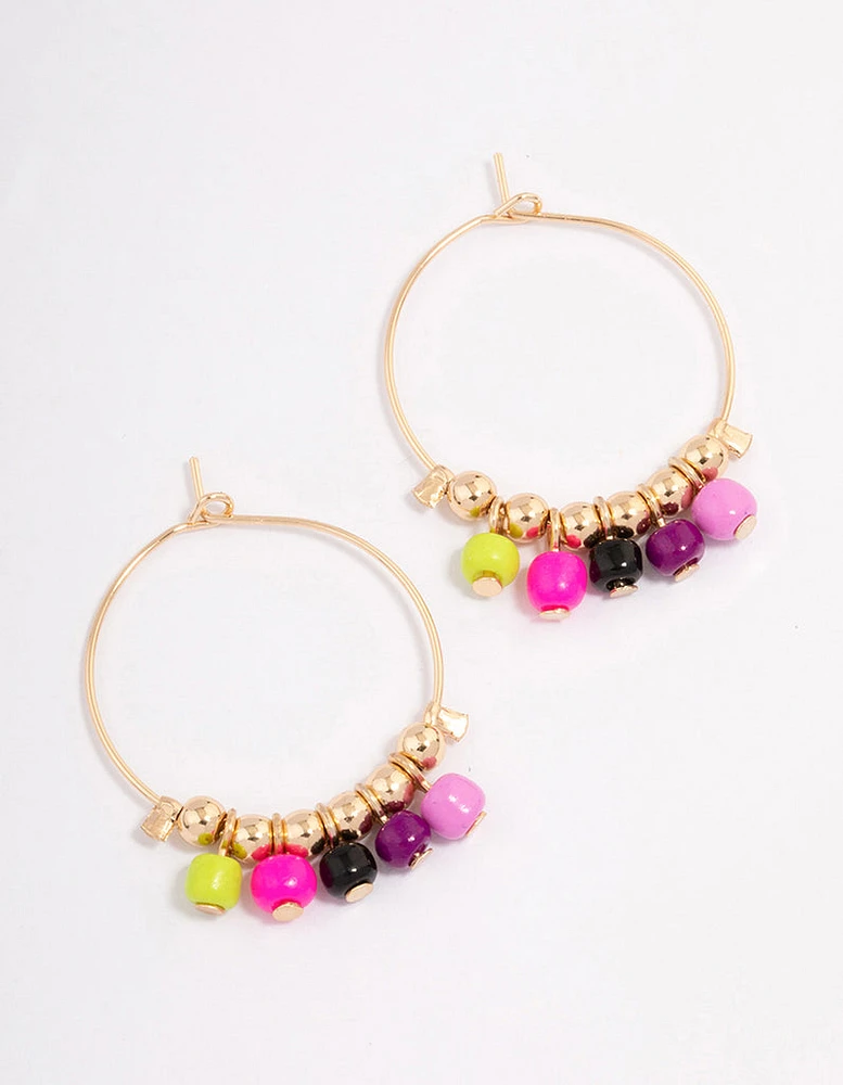 Gold Fine Wire Beaded Hoop Earrings