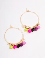 Gold Fine Wire Beaded Hoop Earrings