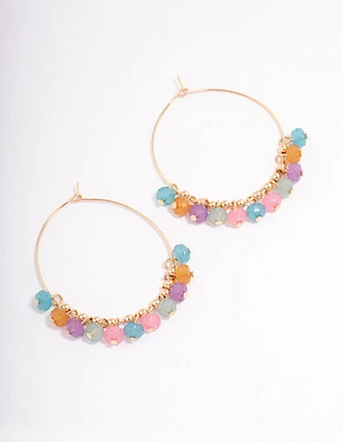 Gold Facet Beaded Mixed Hoop Earrings