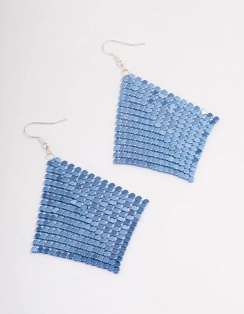 Blue Diamante Chainmail Drop Earrings