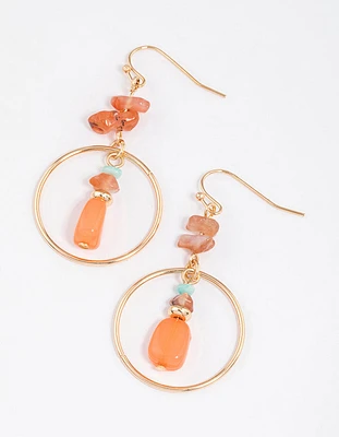 Gold Stone Chip Circle Drop Earrings