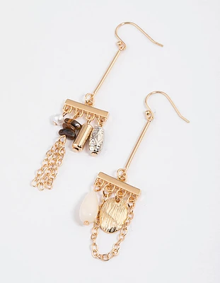 Asymmetrical Beaded Stick Drop Earrings