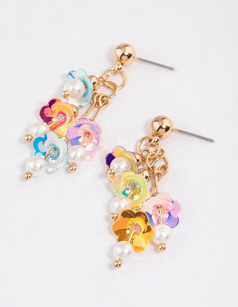 Gold Chain Sequin Flower Drop Earrings