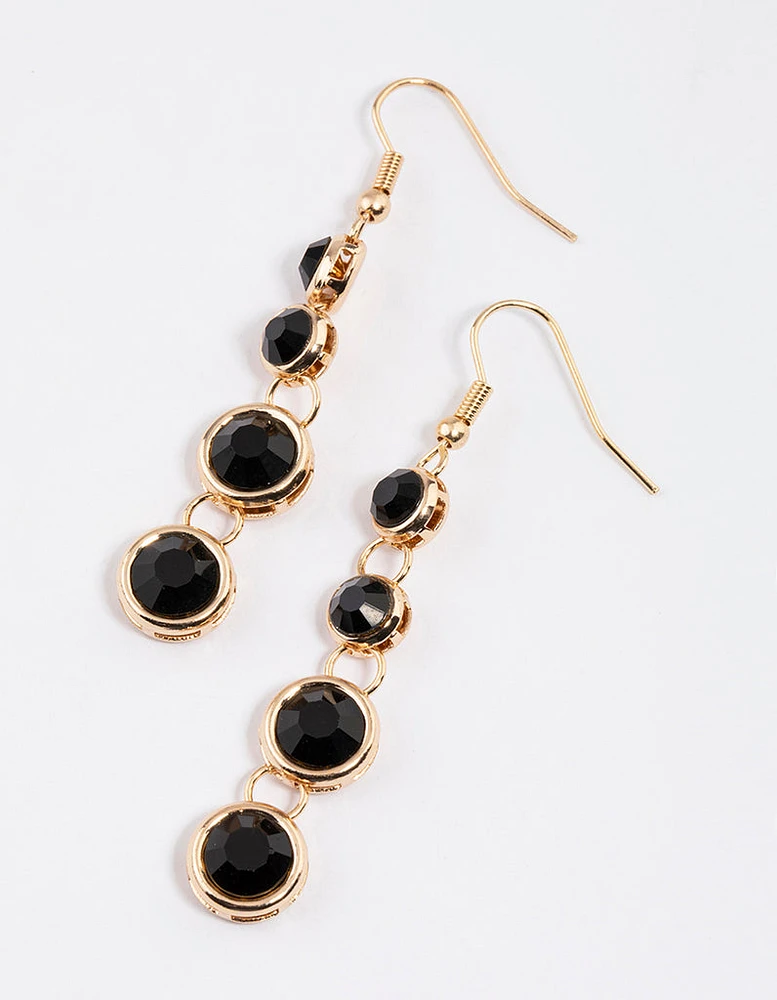 Black Stone Graduating Drop Earrings