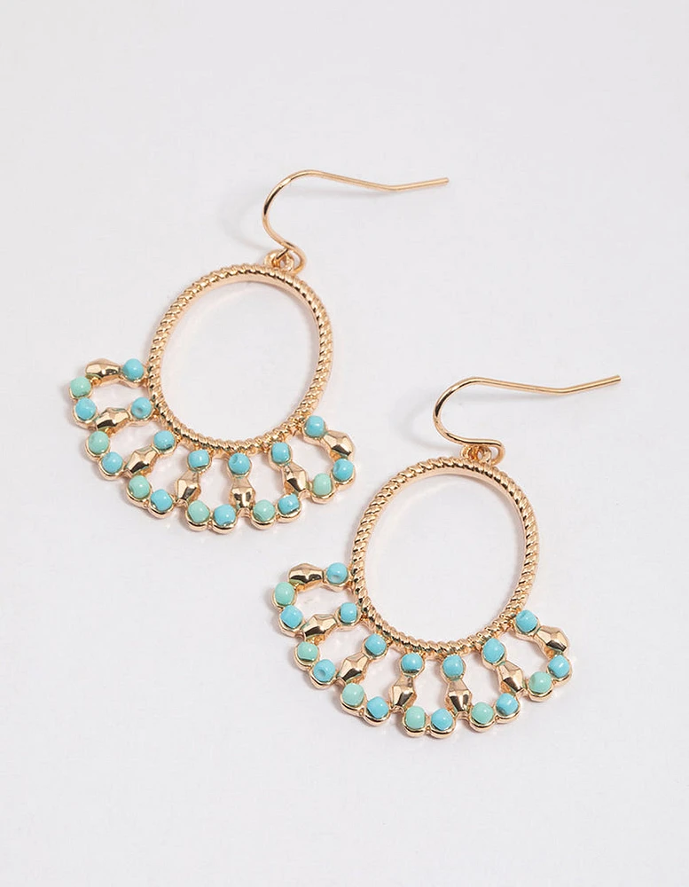 Blue Boho Beaded Circle Drop Earrings