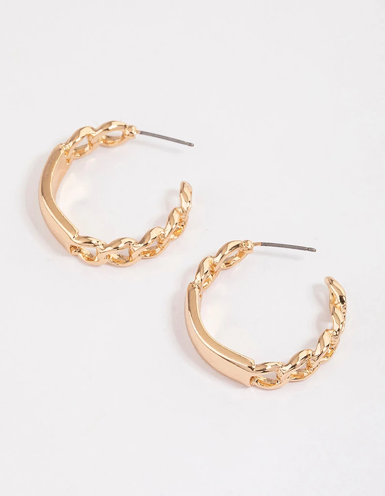 Gold Link Chain Hoop Earrings