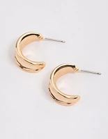 Gold Wide Warped Hoop Earrrings