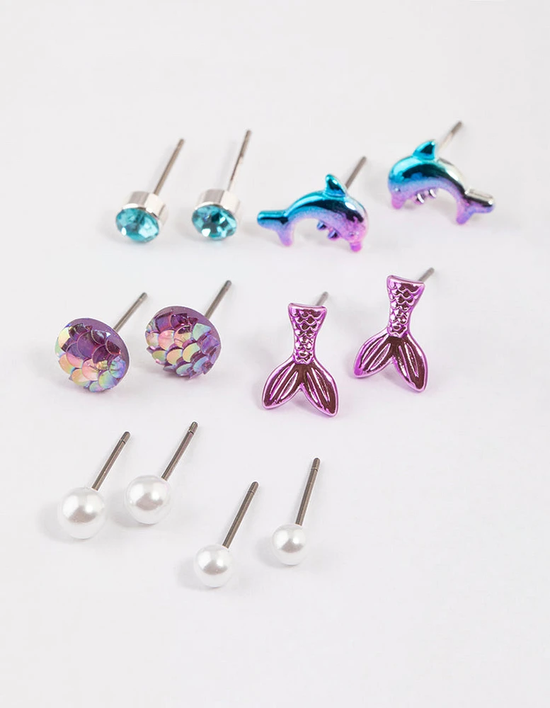 Kids Silver Dolphin Stud Earrings 6-Pack