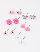 Kids Pink Rose Stud Earrings 6-Pack