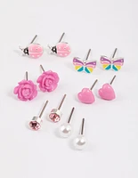 Kids Pink Rose Stud Earrings 6-Pack