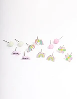 Kids Silver BFF Rainbow Stud Earrings 6-Pack