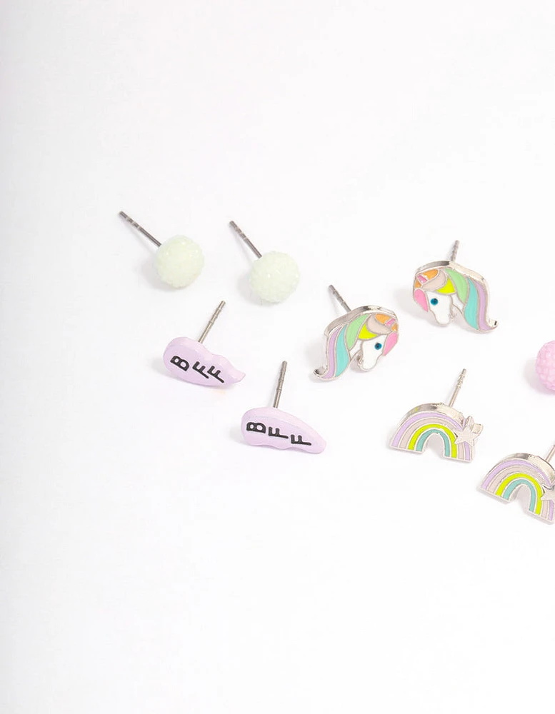 Kids Silver BFF Rainbow Stud Earrings 6-Pack