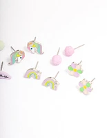 Kids Silver BFF Rainbow Stud Earrings 6-Pack