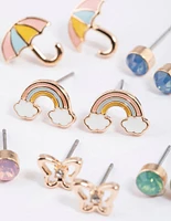 Kids Butterfly Rainbow Stud Earrings 6-Pack